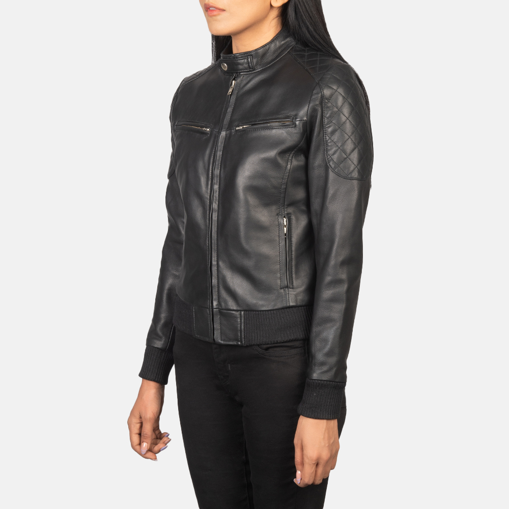 Alice Black Leather Bomber Jacket