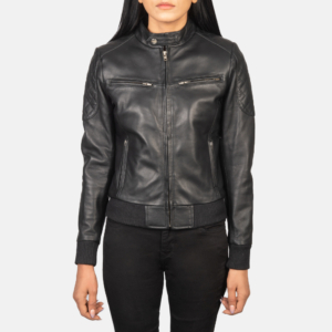 Alice Black Leather Bomber Jacket