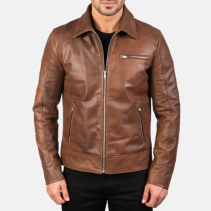 Atlas Brown Leather Biker Jacket