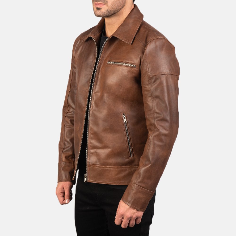 Atlas Brown Leather Biker Jacket