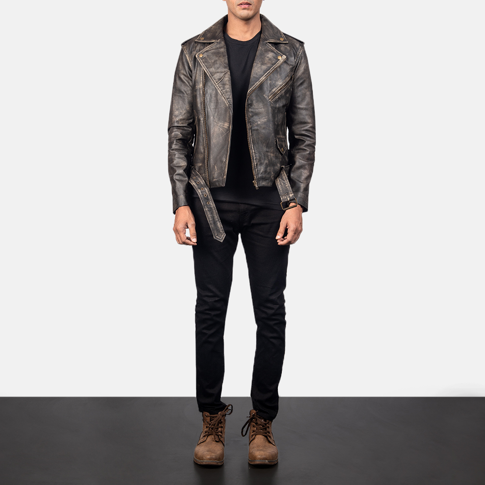 Bradford Distressed Brown Leather Biker Jacket