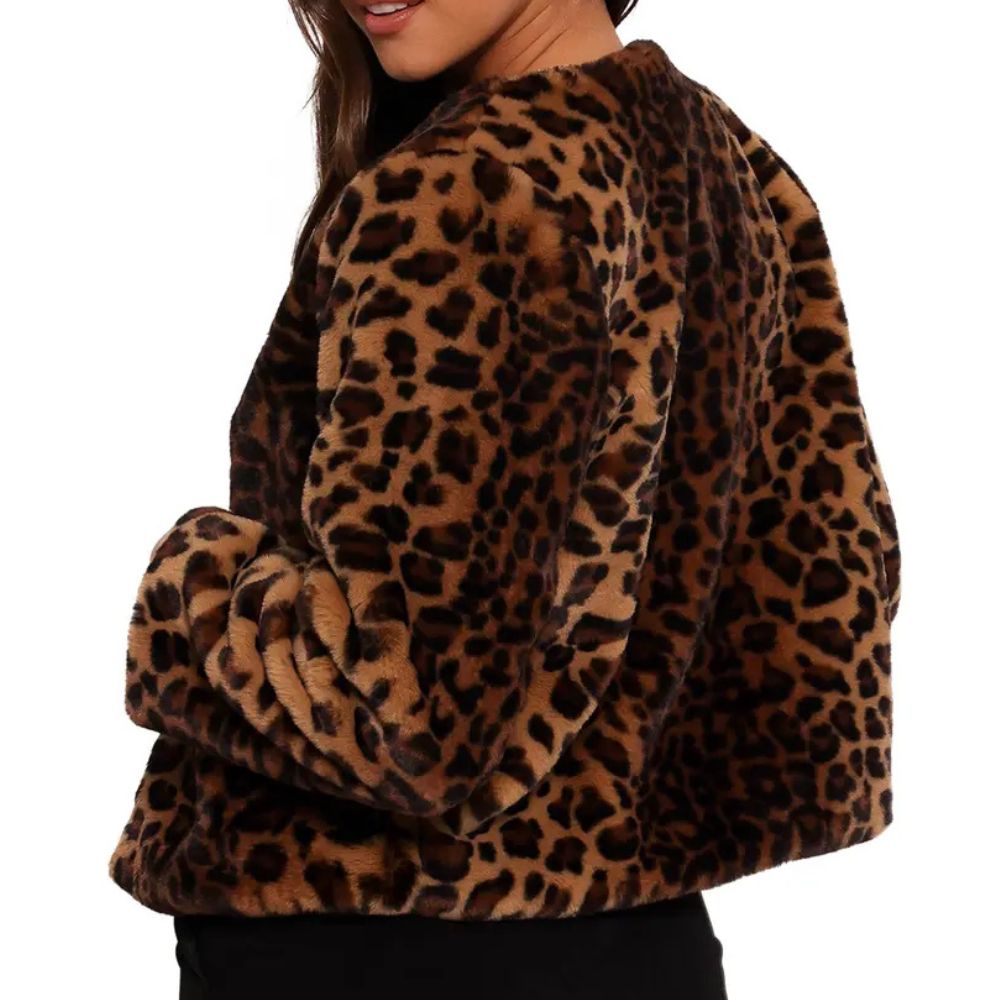 Cassia Leopard Print Faux Fur Cropped Jacket