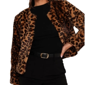 Cassia Leopard Print Faux Fur Cropped Jacket