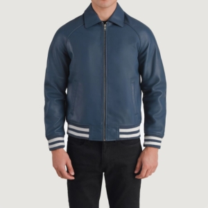 Clay Blue Leather Varsity Jacket