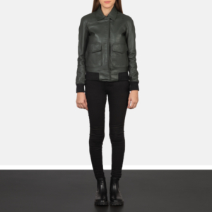 Elena Green Leather Bomber Jacket