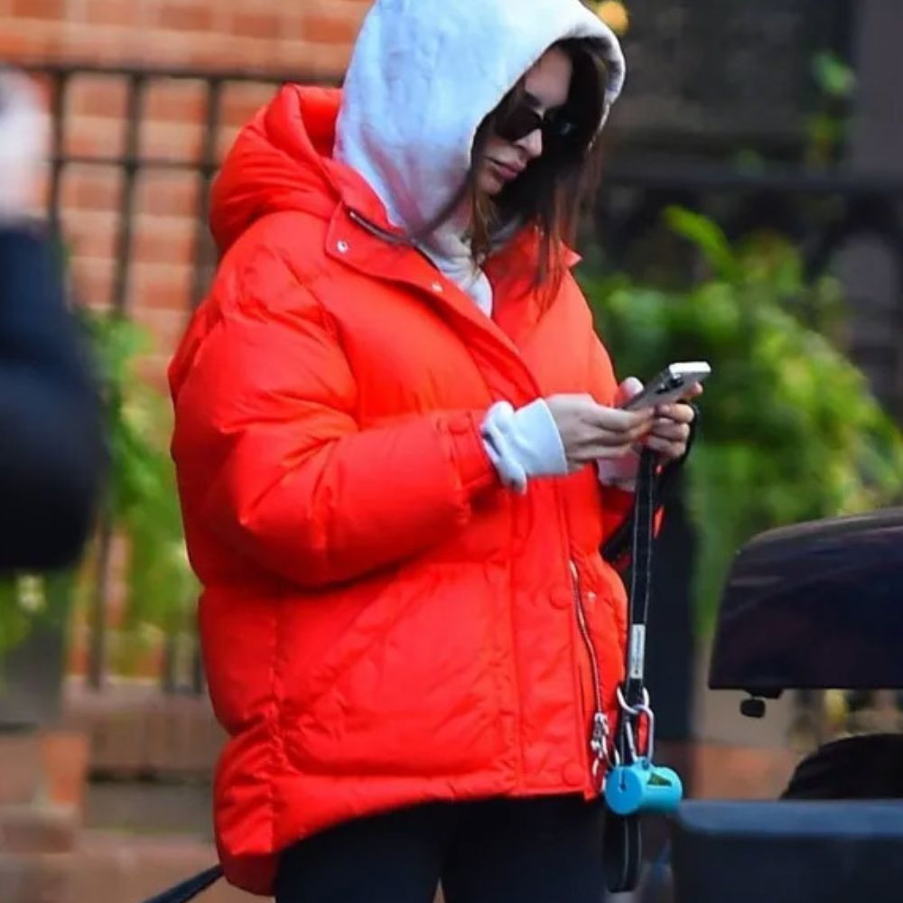 Emily Ratajkowski Red Puffer Jacket