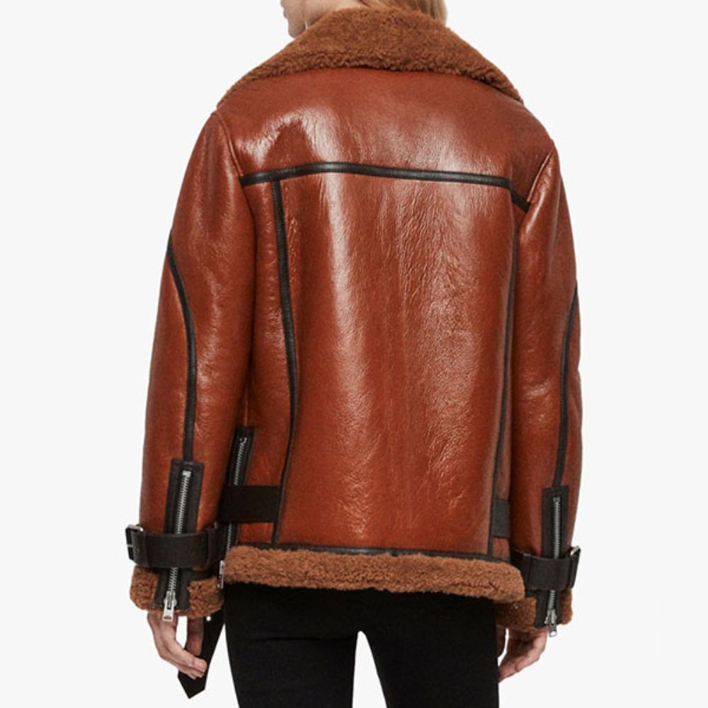 Hazel Brown Oversized Shearling Aviator Jacket