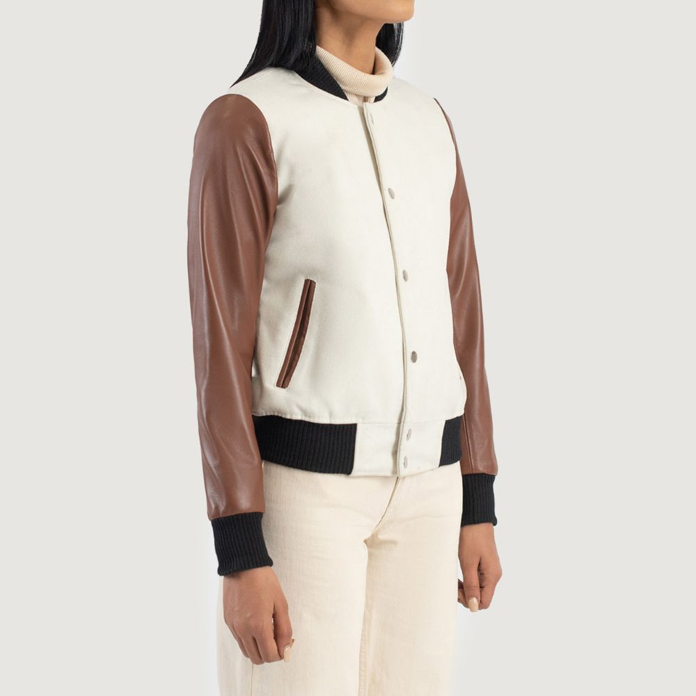 Isabella White & Brown Hybrid Varsity Jacket