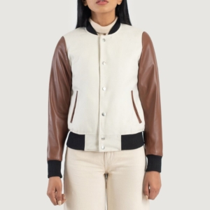 Isabella White & Brown Hybrid Varsity Jacket