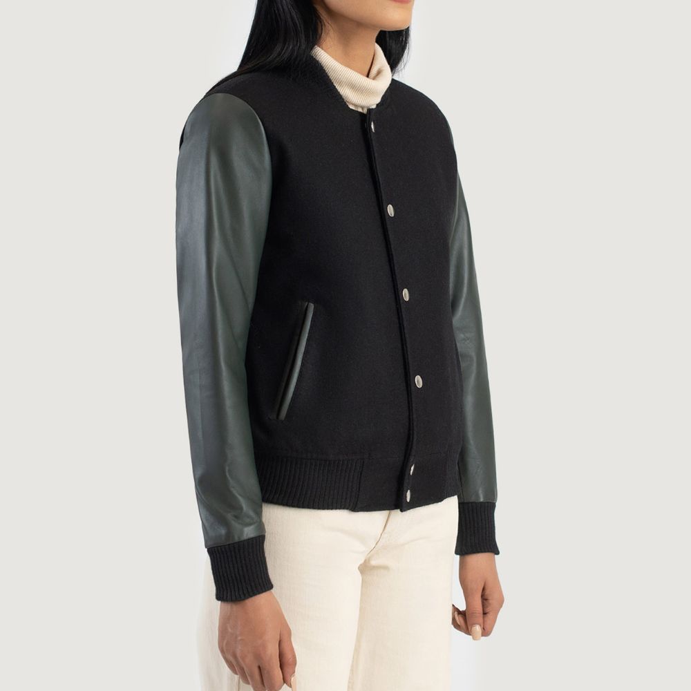 Jennifer Green & Black Hybrid Varsity Jacket