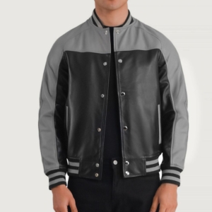 Joe Black & Grey Leather Varsity Jacket