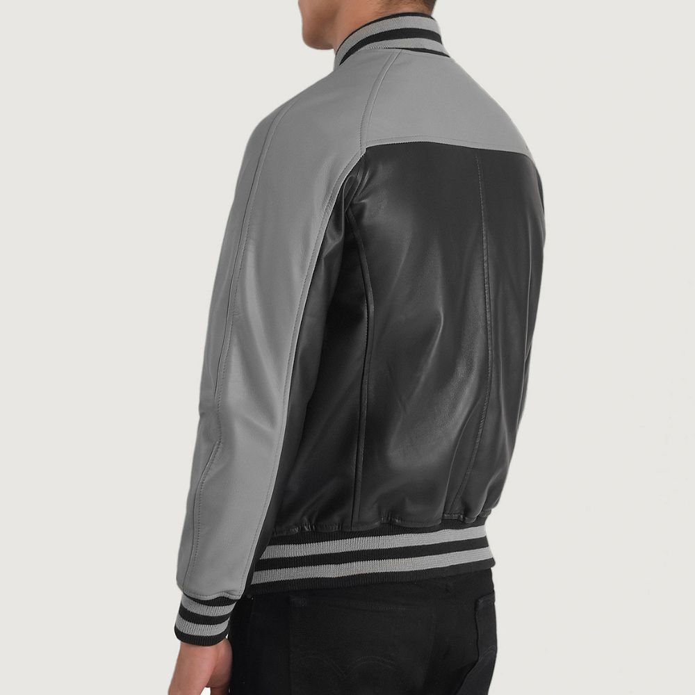 Joe Black & Grey Leather Varsity Jacket