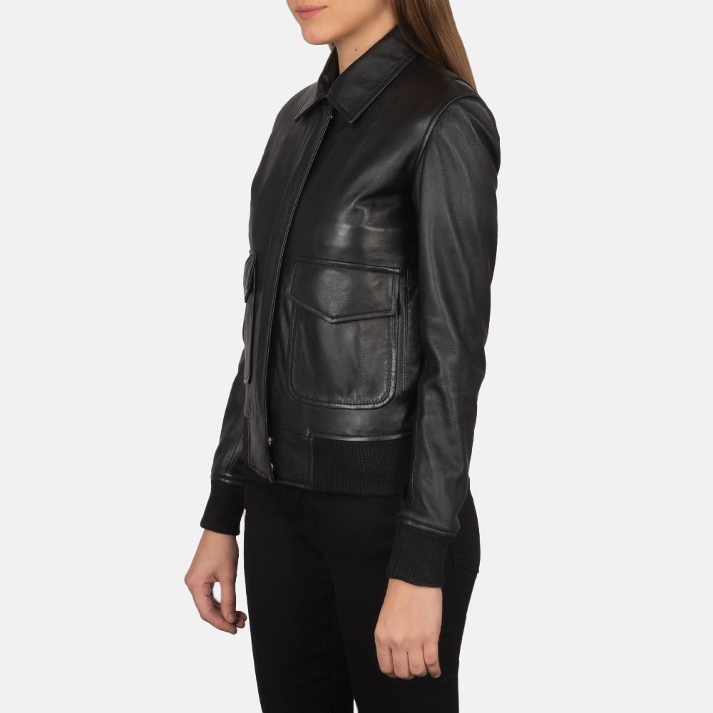 Lainey Black Leather Bomber Jacket