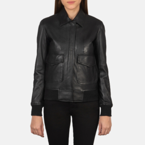 Lainey Black Leather Bomber Jacket