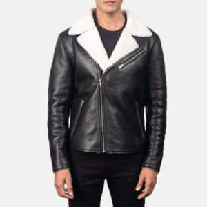 Lake White Shearling Black Leather Jacket