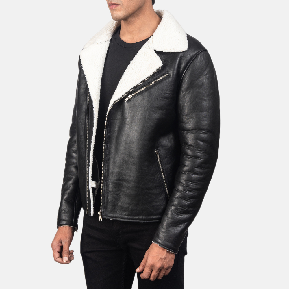 Lake White Shearling Black Leather Jacket