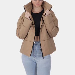 Layla Brown Puffer High Neck Jacket