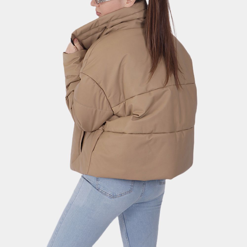 Layla Brown Puffer High Neck Jacket