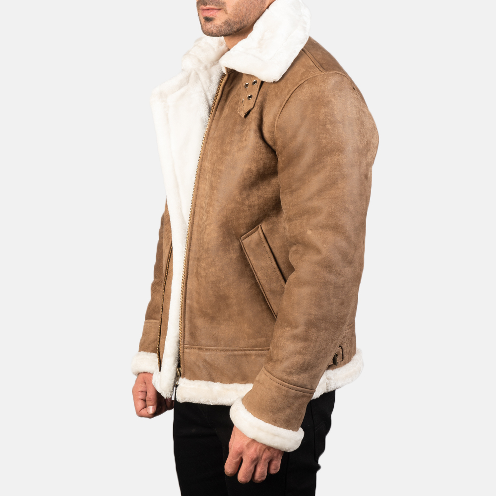 Marcus Distressed Brown Leather Aviator Jacket