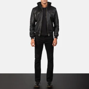 Micheal Black Leather Bomber Jacket