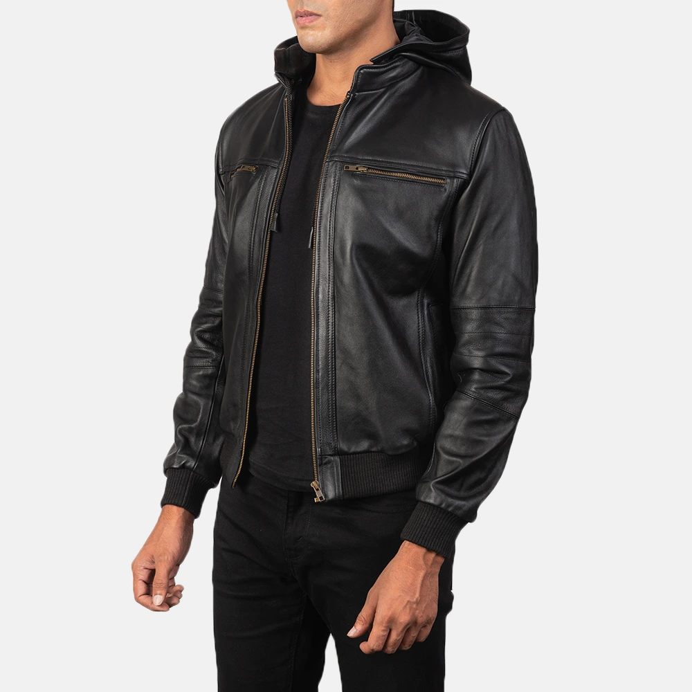 Micheal Black Leather Bomber Jacket