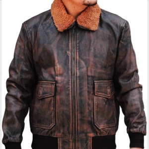 Mike Distressed Brown Leather Flight Bomber Jacket