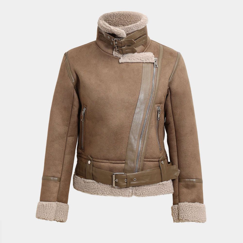 Natalia Brown Shearling Aviator Jacket