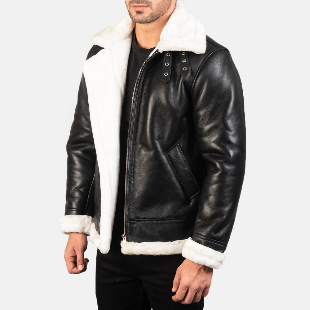 Nick Black Leather Bomber Jacket