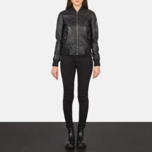 Riley Black Leather Bomber Jacket