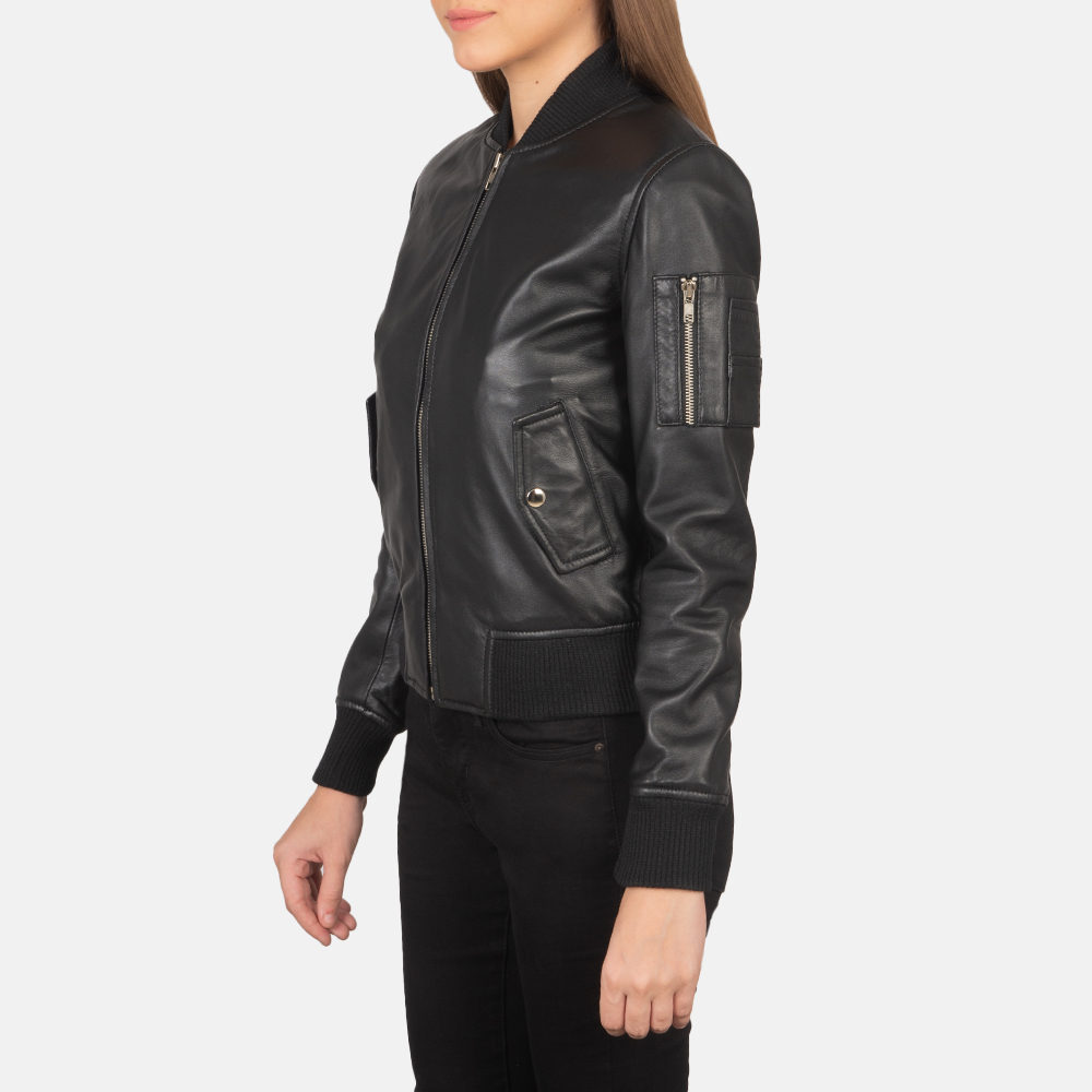 Riley Black Leather Bomber Jacket