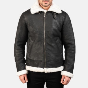 Robin Black Distressed Leather Aviator Jacket