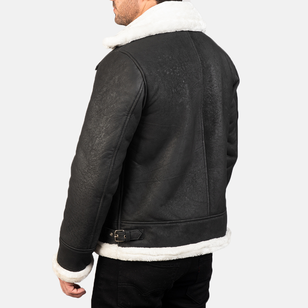 Robin Black Distressed Leather Aviator Jacket