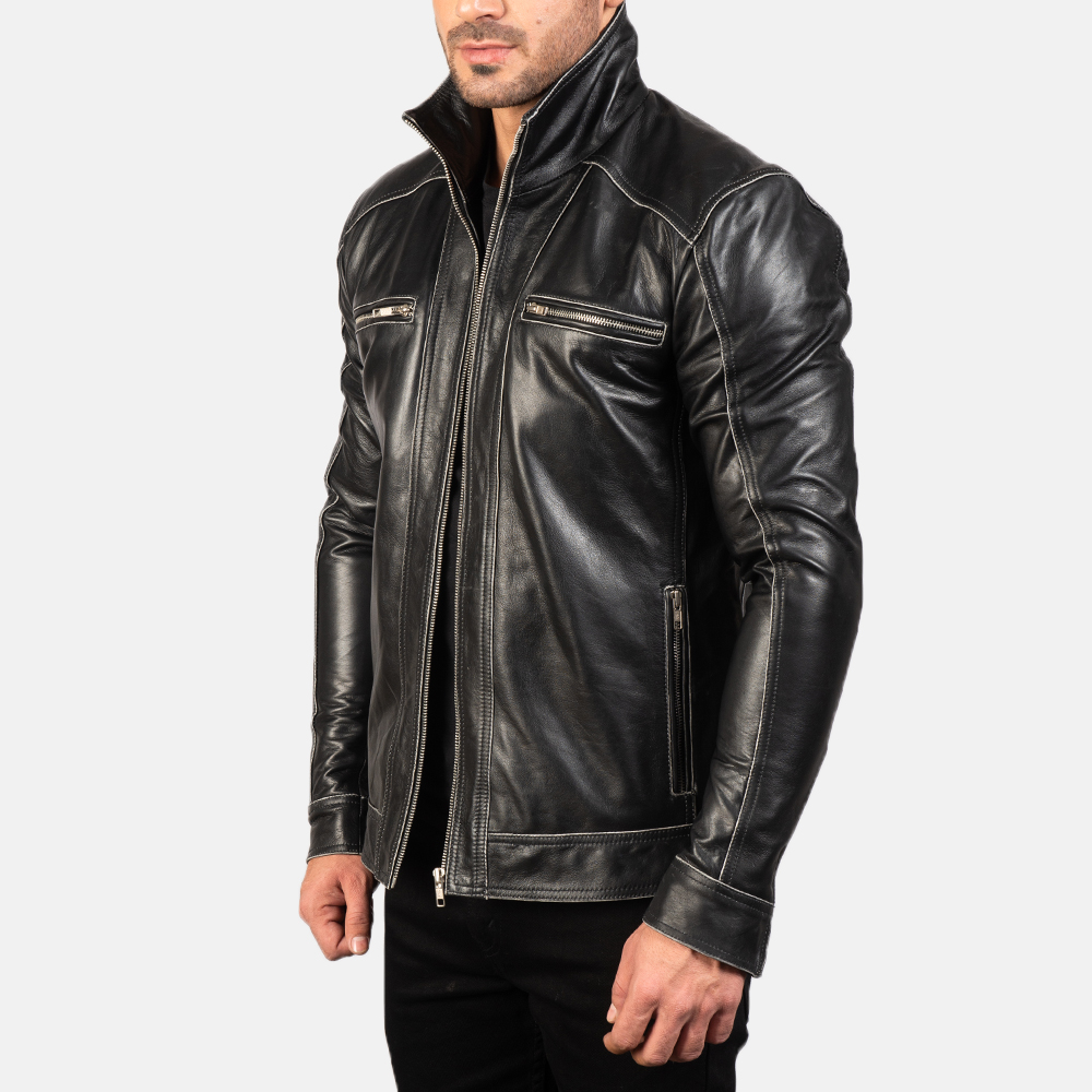 Silas Leather Black Biker Jacket