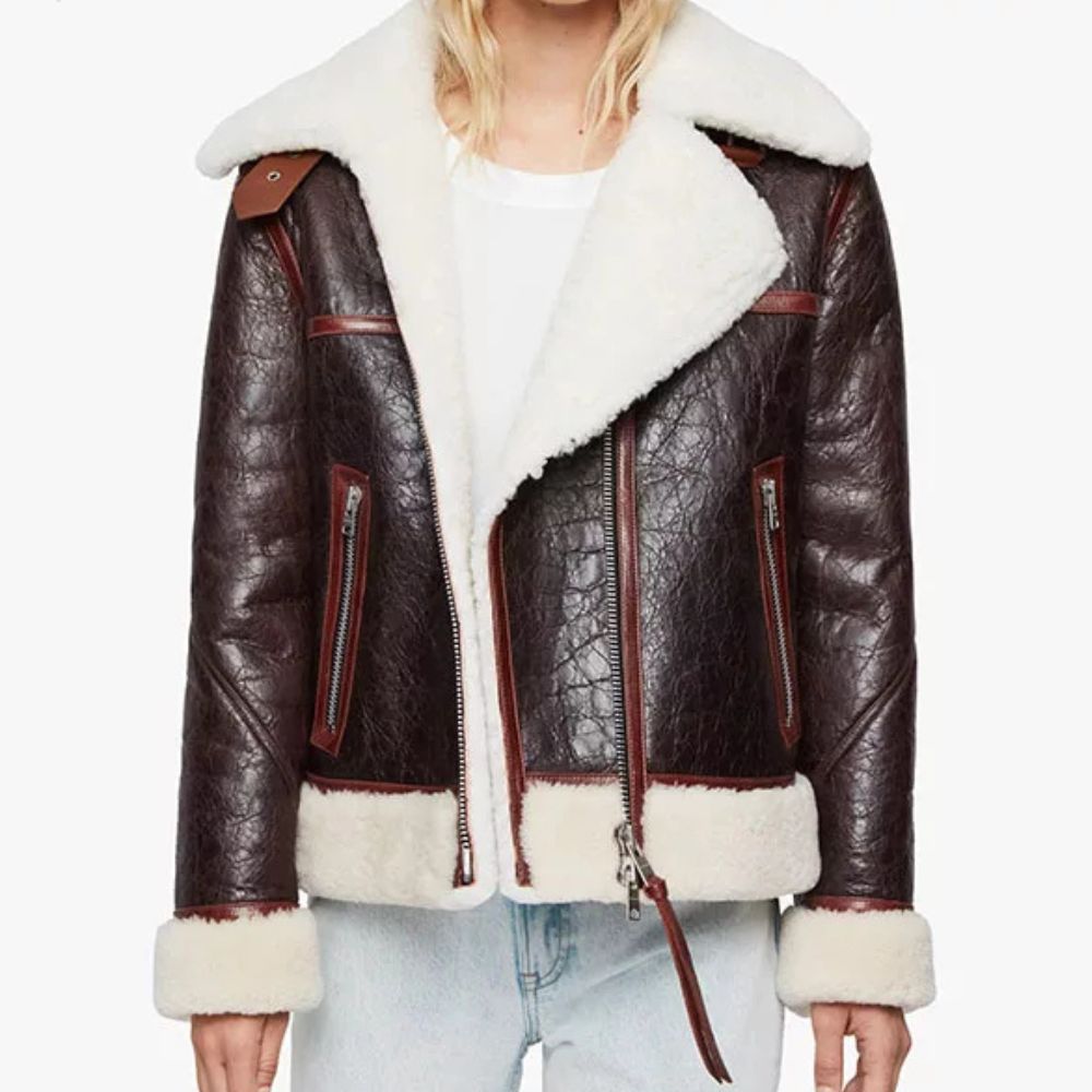 Sophia Aviator Brown Shearling Jacket