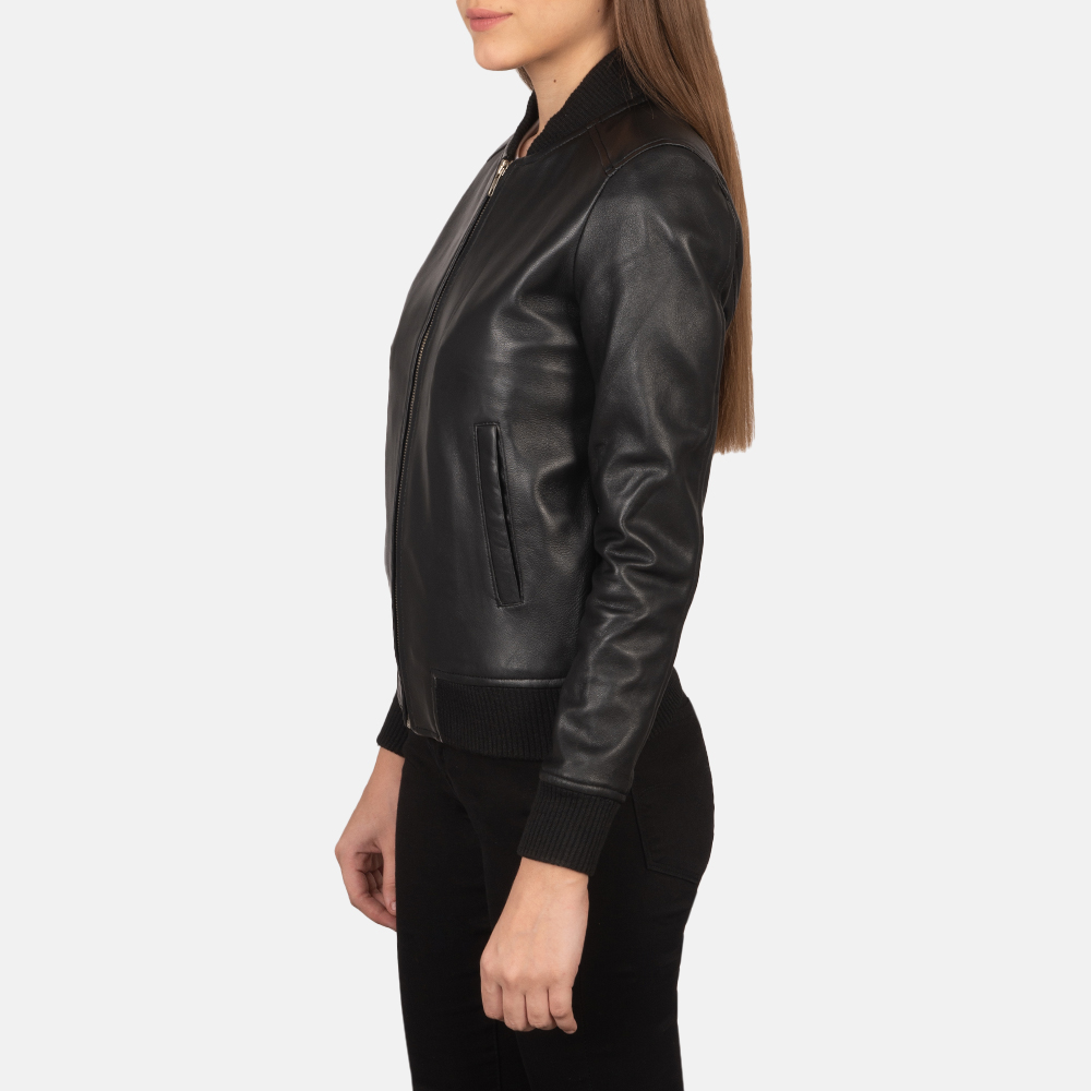 Stella Black Leather Bomber Jacket