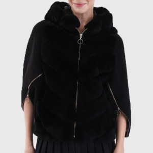 Amanda Women Black Hooded Mink Fur Jacket