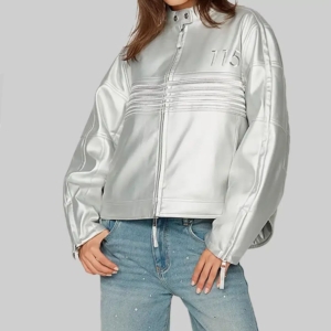 Ashley Roberts Silver Leather Biker Jacket