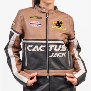 Bella Cactus Jack Brown Leather Cafe Racer Jacket