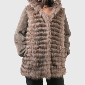 Emma Women Brown Hooded Raccoon Fur Jacket