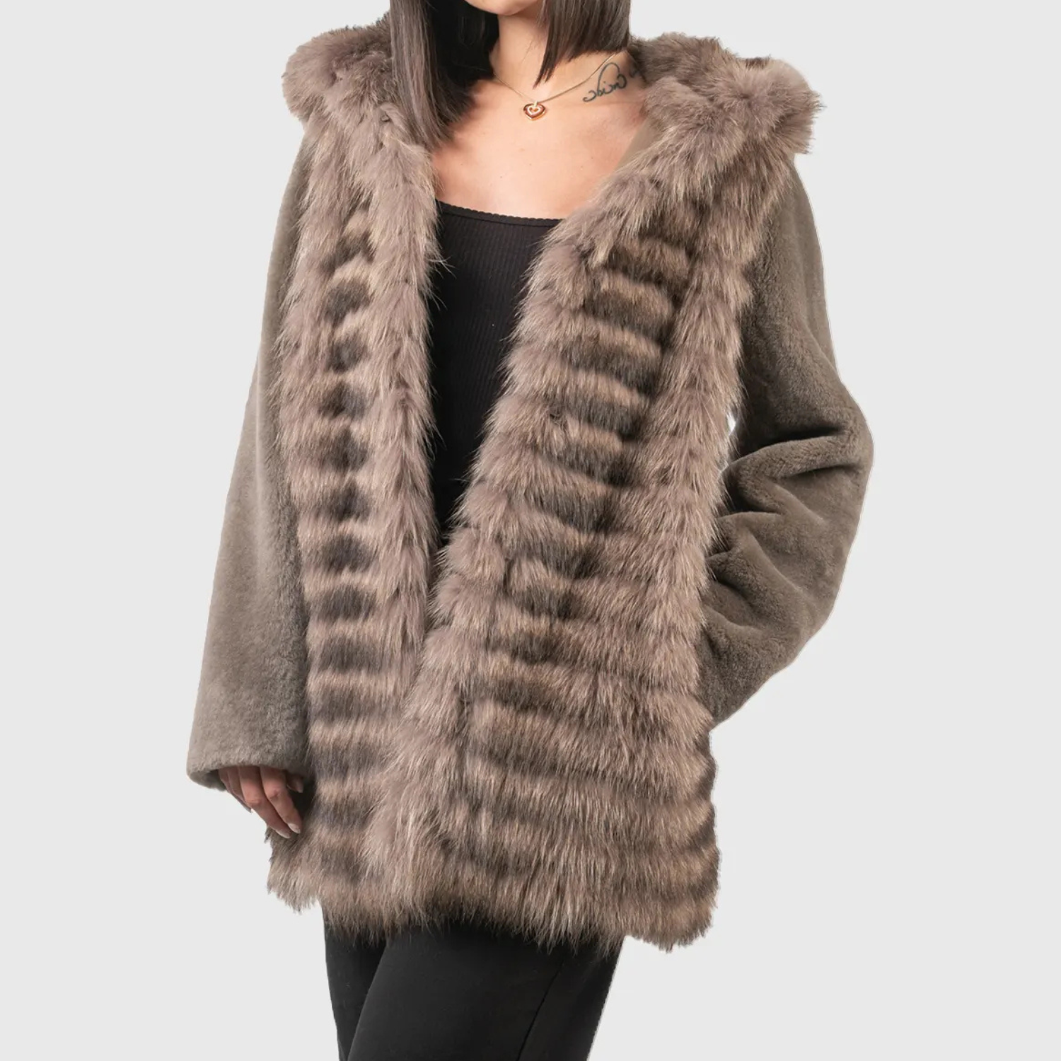 Emma Women Brown Hooded Raccoon Fur Jacket