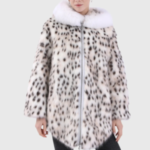 Eva Black & White Lynx Fur Coat With Hood