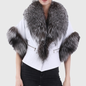 Hazel Black & White Genuine Fox Fur Trim Jacket