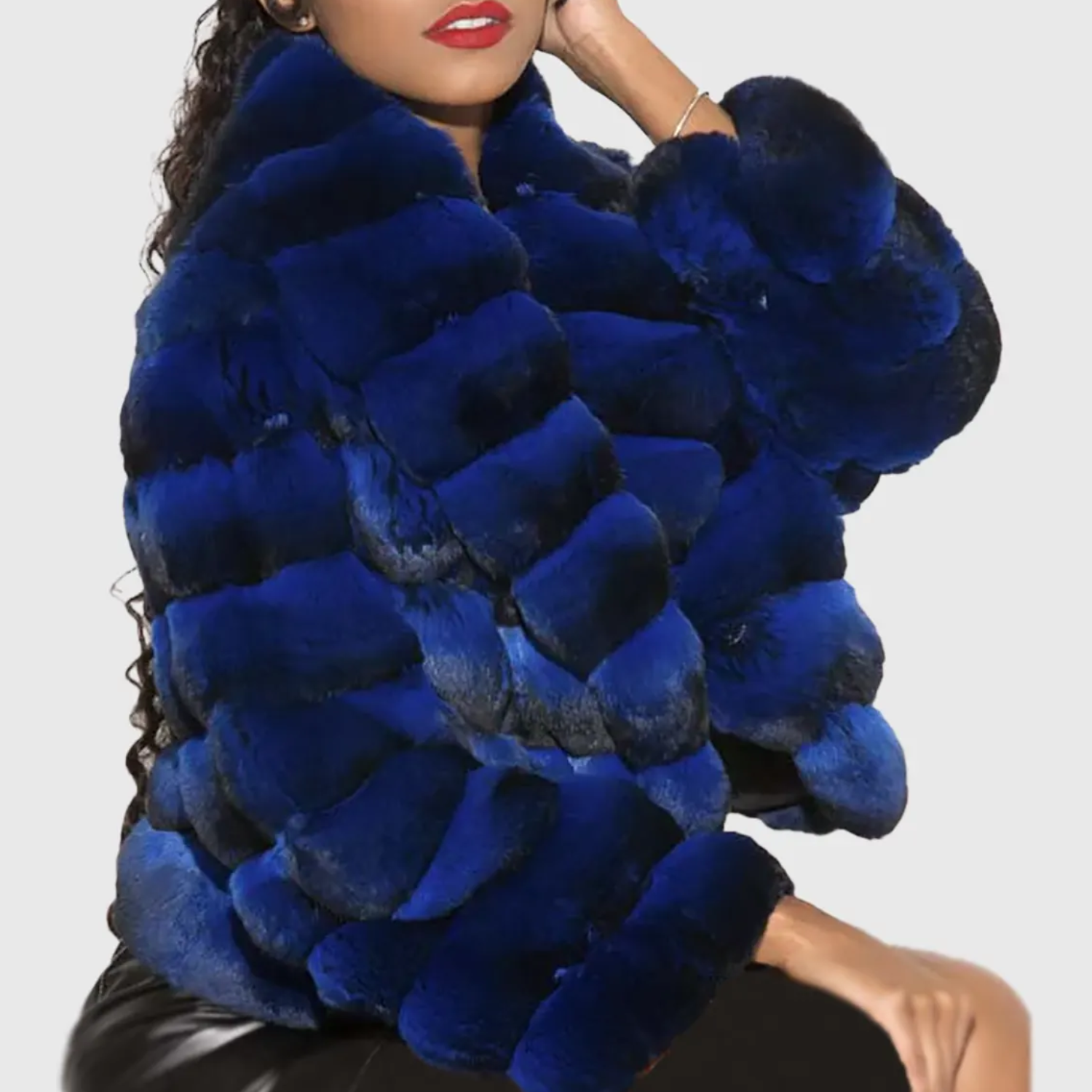 Maria Women Blue Chinchilla Fur Jacket