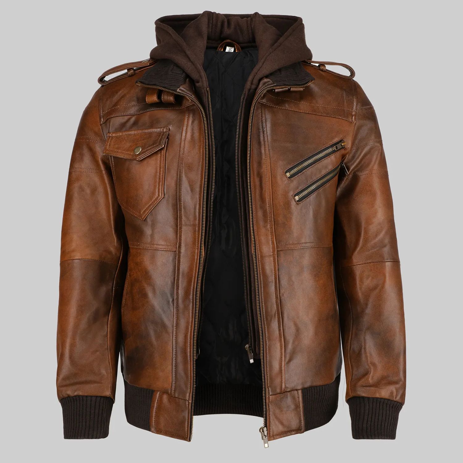 Mark Men’s Brown Hooded Biker Leather Jacket