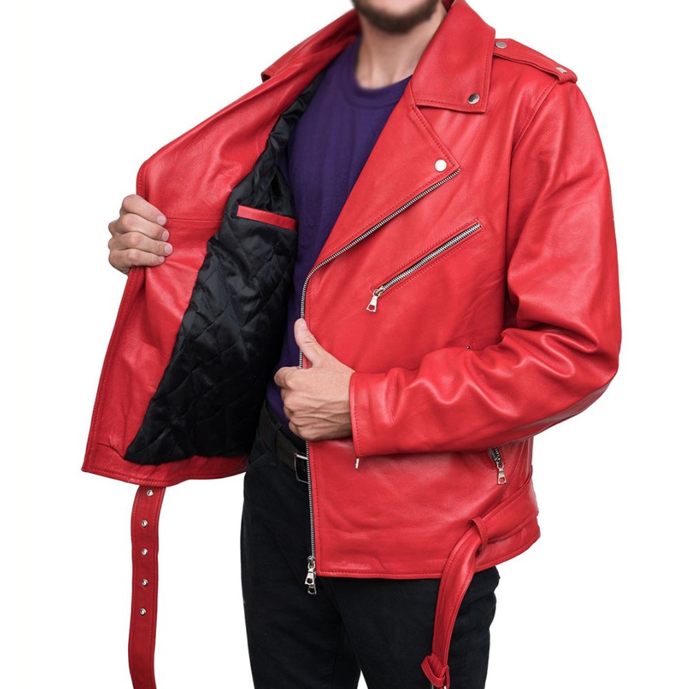 Men’s Red Leather Bikers Jacket