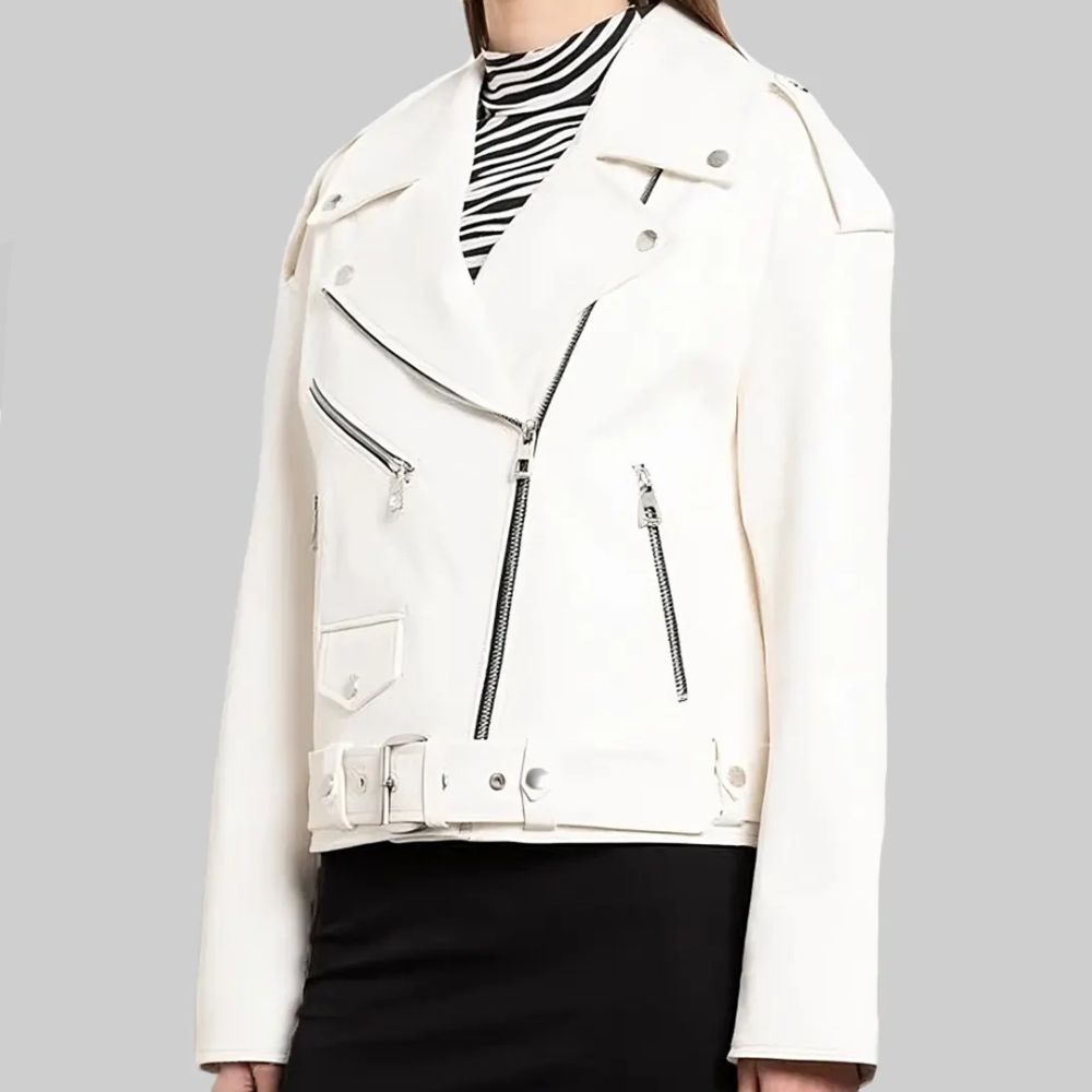 Palina Rojinski White Leather Biker Jacket