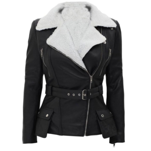 Selena Andrew Black Leather Biker Aviator Jacket