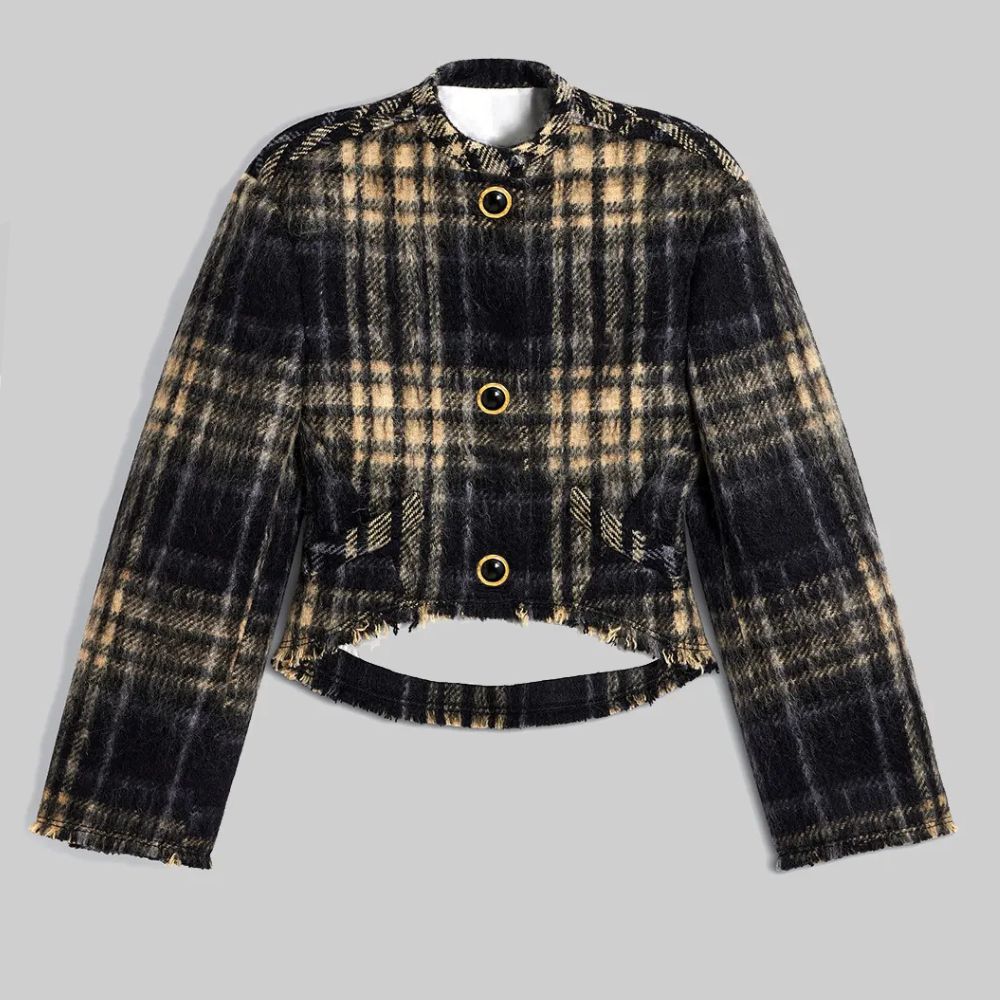 Selena Gomez Plaid Wool Jacket