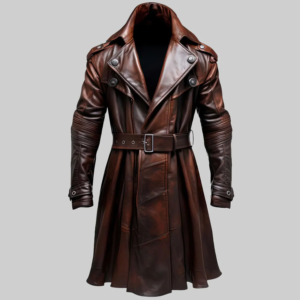 Terry Men’s Brown Leather Trench Coat