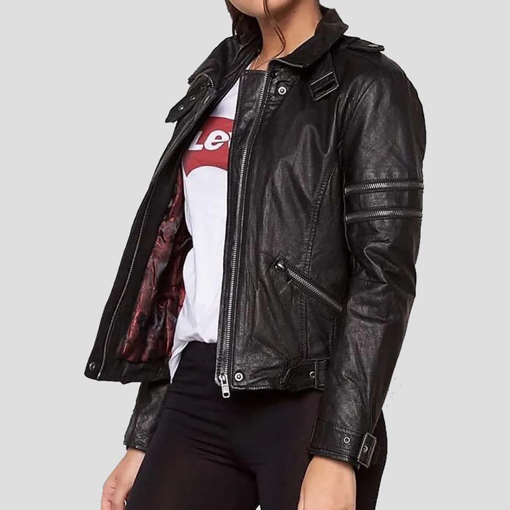 Emma Black Biker Leather Jacket